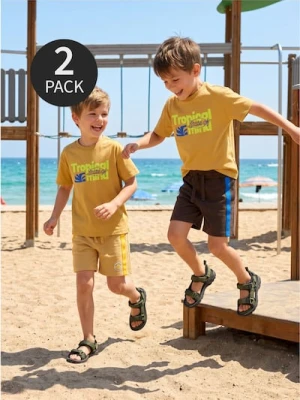 Sinsay - Szorty dresowe z ozdobnymi lampasami 2 pack - beżowy