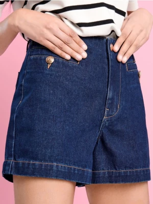 Sinsay - Szorty jeansowe high waist - granatowy