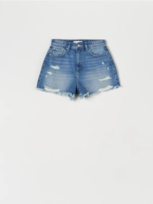 Sinsay - Szorty jeansowe high waist - niebieski