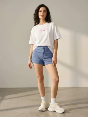 Sinsay - Szorty jeansowe high waist - niebieski