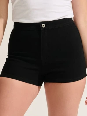 Sinsay - Szorty jeansowe high waist skinny - czarny