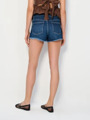 Sinsay - Szorty jeansowe high waist z przetarciami - granatowy