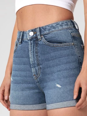 Sinsay - Szorty jeansowe mom high waist - niebieski