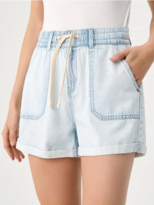 Zdjęcie produktu Sinsay - Szorty jeansowe paperbag high waist - niebieski