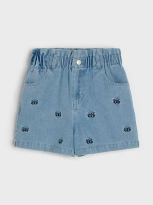 Sinsay - Szorty jeansowe pull on z haftem Stitch - niebieski