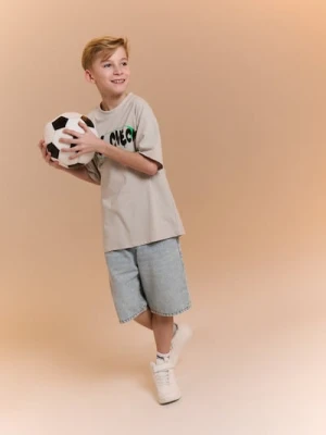 Sinsay - Szorty jeansowe straight z efektem sprania - niebieski