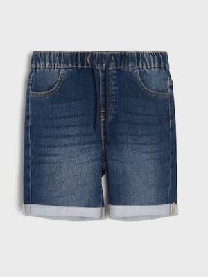 Sinsay - Szorty jeansowe z efektem sprania - granatowy