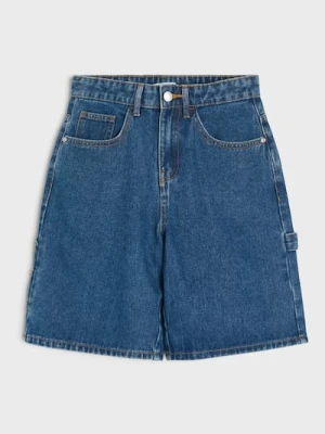 Sinsay - Szorty jeansowe z efektem sprania - granatowy