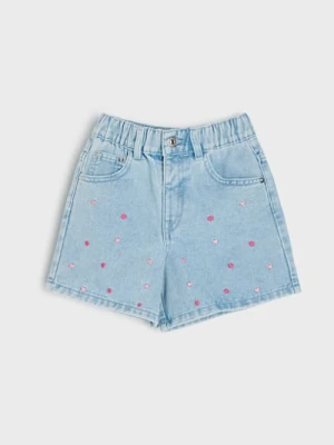 Sinsay - Szorty jeansowe z haftowanymi sercami - niebieski