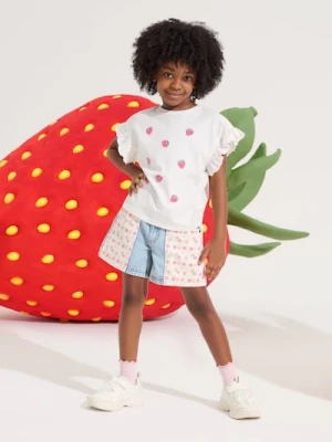 Sinsay - Szorty jeansowe z ozdobnymi naszywkami w truskawki - niebieski