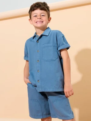 Sinsay - Szorty jeansowe z ozdobnymi przeszyciami - mid blue