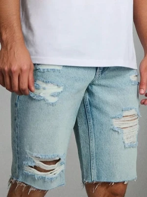 Sinsay - Szorty jeansowe z ozdobnymi rozcięciami - zielony