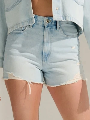 Sinsay - Szorty jeansowe z przetarciami - niebieski