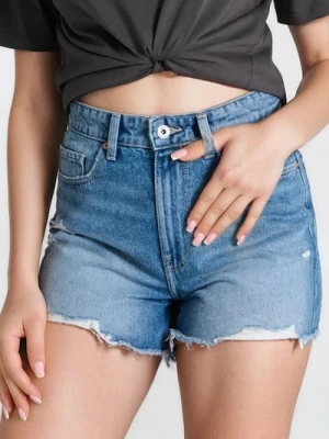 Sinsay - Szorty jeansowe z przetarciami - niebieski