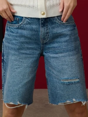 Sinsay - Szorty jeansowe z przetarciami - niebieski