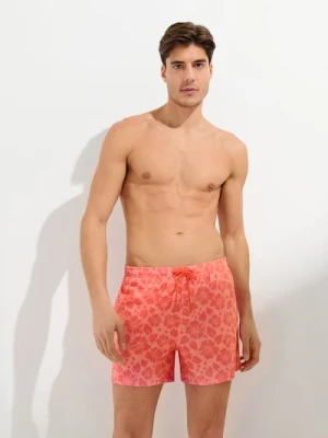 Sinsay - Szorty kąpielowe w kwiatowy wzór wiązane w talii - koralowy