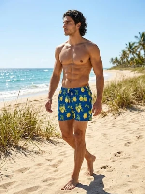 Sinsay - Szorty kąpielowe z motywem cytryn - niebieski