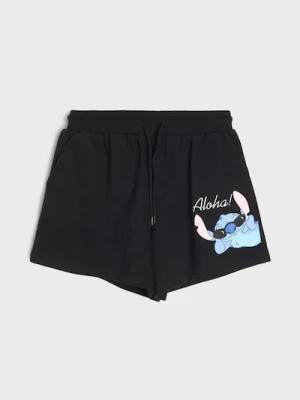 Sinsay - Szorty loose z nadrukiem Stitch - czarny