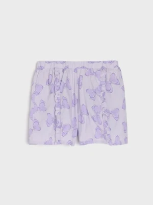 Sinsay - Szorty we wzór kokardki z ozdobną falbaną - fioletowy