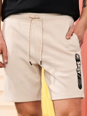 Sinsay - Szorty wiązane w talii z ozdobnym napisem - beżowy