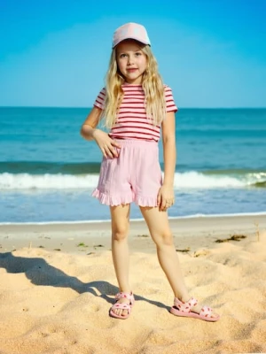 Sinsay - Szorty wykończone ozdobną falbaną - różowy