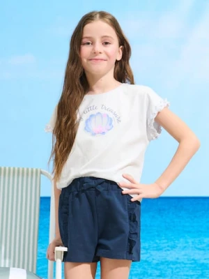 Sinsay - Szorty z haftowanymi falbanami - granatowy