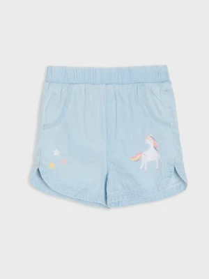 Sinsay - Szorty z lekkiego jeansu z motywem jednorożca - niebieski