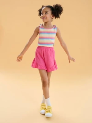 Sinsay - Szorty z muślinowej bawełny wykończone falbanami - różowy