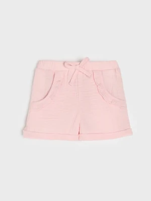 Sinsay - Szorty z muślinowej bawełny z ozdobną kokardką - różowy