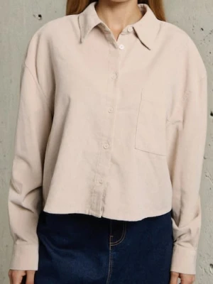 Sinsay - Sztruksowa koszula z kołnierzykiem - kremowy