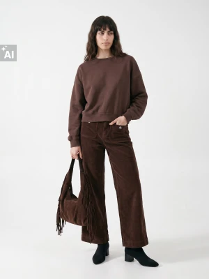 Sinsay - Sztruksowe jeansy wide leg - brązowy