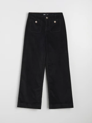 Sinsay - Sztruksowe jeansy wide leg - czarny
