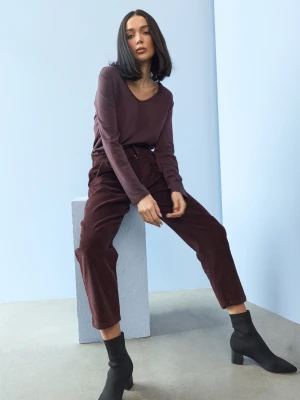 Sinsay - Sztruksowe spodnie mom fit - czerwony