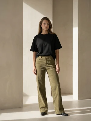 Sinsay - Sztruksowe spodnie wide leg z wysokim stanem - zielony