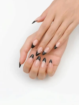 Sinsay - Sztuczne paznokcie migdałki french - czarny
