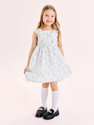 Sinsay - Szyfonowa sukienka w kwiaty z falbanami - biały