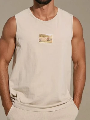 Sinsay - Tank top z ozdobnym drobnym nadrukiem - beżowy