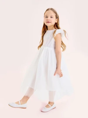 Sinsay - Tiulowa sukienka babydoll - biały