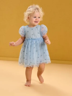 Sinsay - Tiulowa sukienka babydoll - błękitny