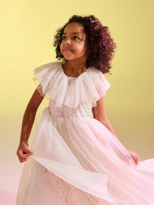 Sinsay - Tiulowa sukienka babydoll - kremowy