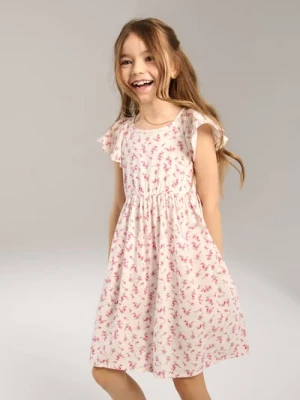 Sinsay - Sukienka z wiskozy w kwiaty z falbanką przy rękawach - wielobarwny