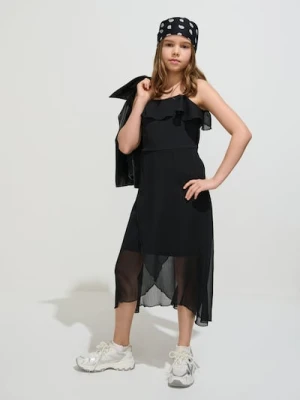 Sinsay - Tiulowa sukienka hiszpanka z falbankami - czarny