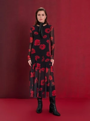 Sinsay - Tiulowa sukienka maxi ze wzorem - czarny