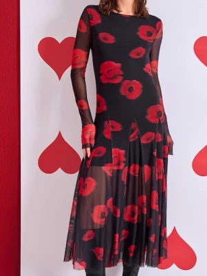 Sinsay - Tiulowa sukienka maxi ze wzorem kwiatowym - czarny