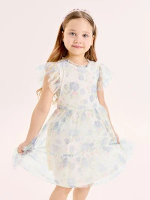 Sinsay - Tiulowa sukienka z falbanami i motywem kwiatowym - wielobarwny