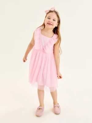 Sinsay - Tiulowa sukienka z falbanami - różowy