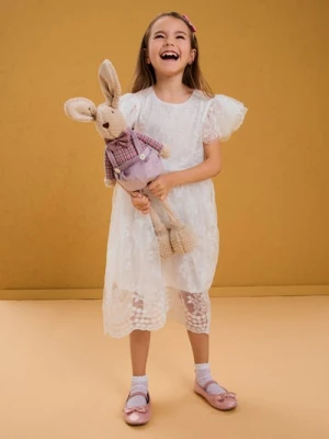 Sinsay - Tiulowa sukienka z falbankami - biały