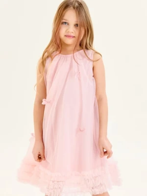 Sinsay - Tiulowa sukienka z kokardkami - różowy