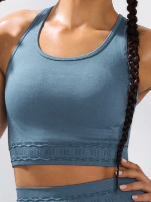 Sinsay - Top sportowy z ozdobnym przeszyciem w talii - turkusowy