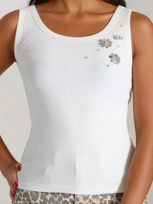 Sinsay - Top z ozdobnymi cyrkoniami - kremowy